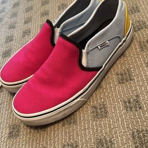 Vans Pink and Yellow Slip-On Sneakers